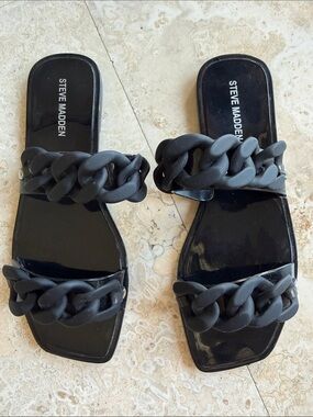 Steve Madden Zimma Women's Black Chain-Link Slide Sandals